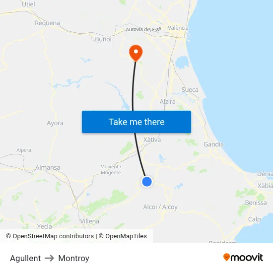 Agullent to Montroy map