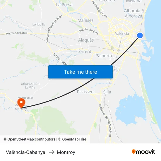 València-Cabanyal to Montroy map