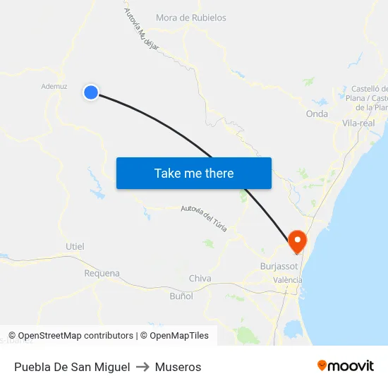 Puebla De San Miguel to Museros map
