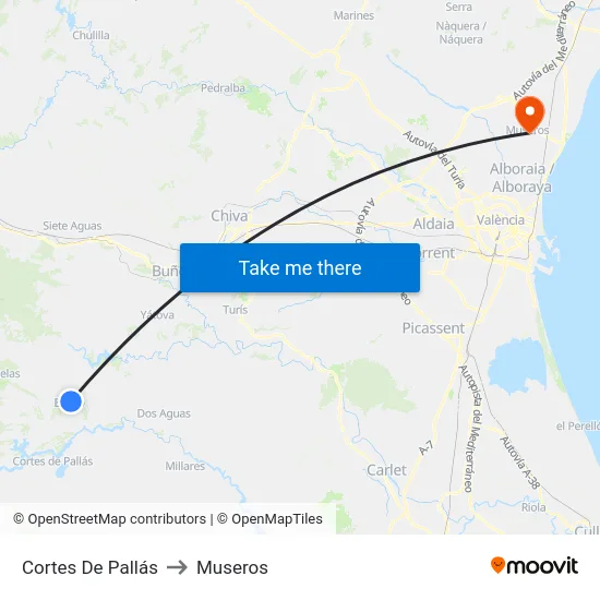 Cortes De Pallás to Museros map