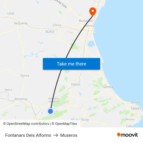 Fontanars Dels Alforins to Museros map