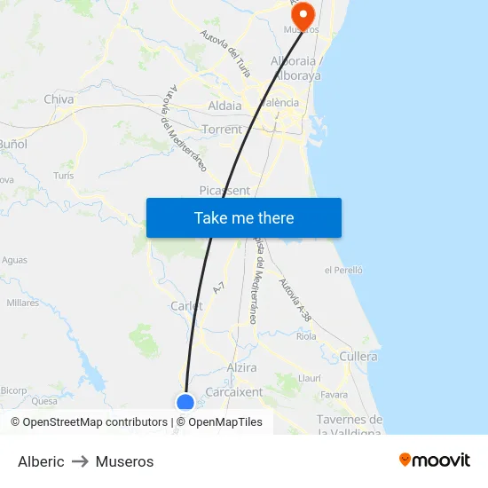 Alberic to Museros map