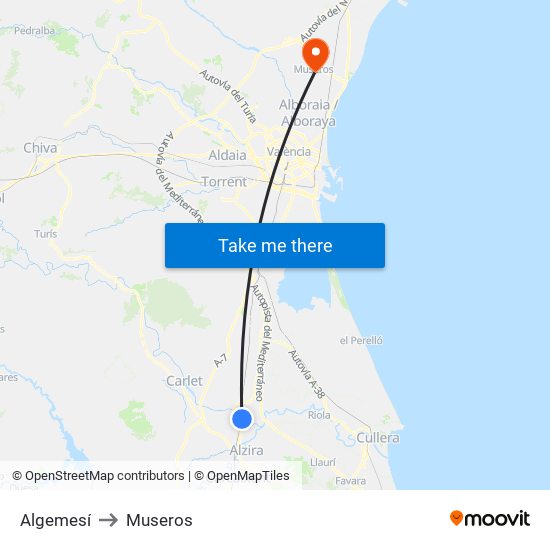 Algemesí to Museros map