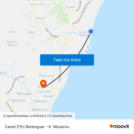 Canet D'En Berenguer to Museros map