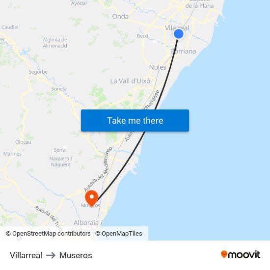 Villarreal to Museros map