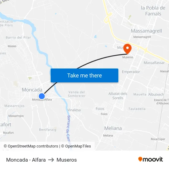 Moncada - Alfara to Museros map