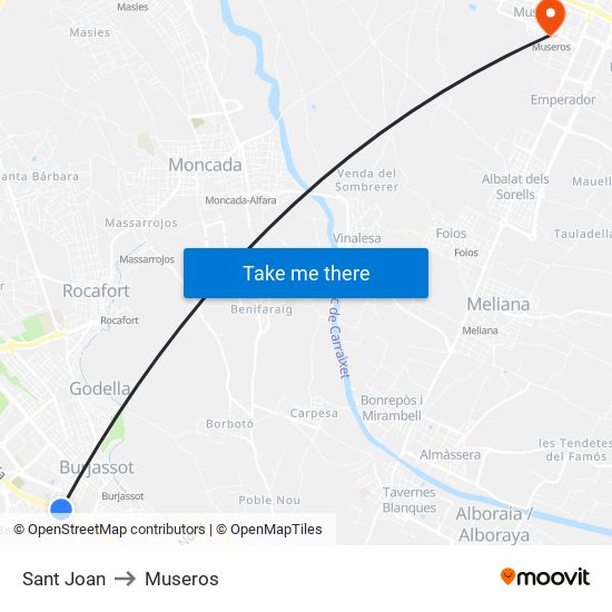 Sant Joan to Museros map