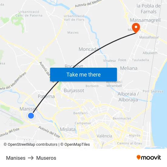 Manises to Museros map