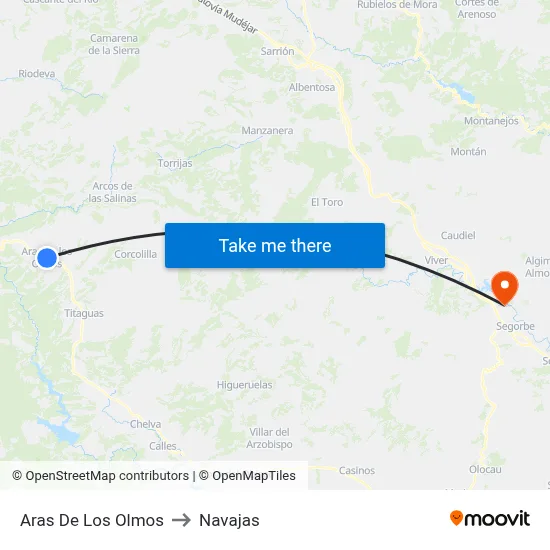 Aras De Los Olmos to Navajas map