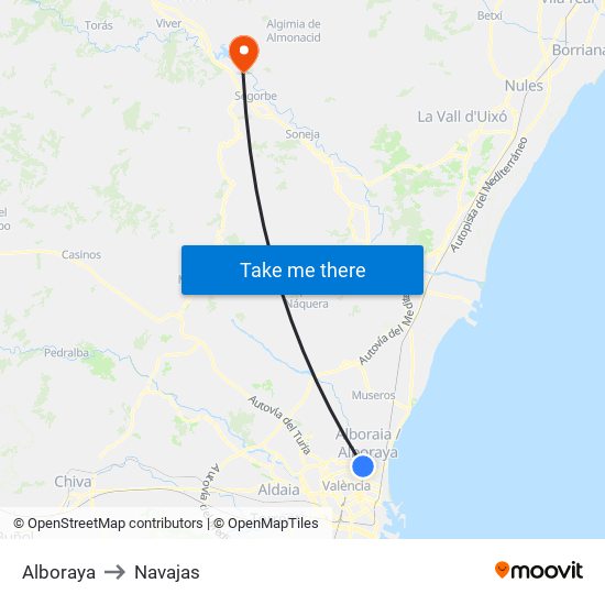 Alboraya to Navajas map