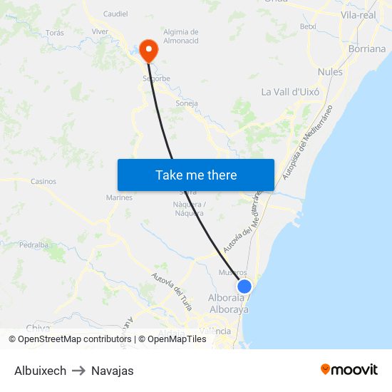 Albuixech to Navajas map