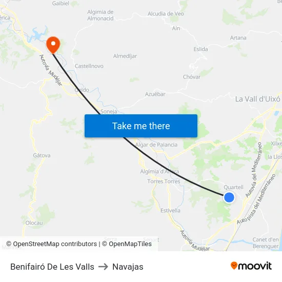 Benifairó De Les Valls to Navajas map