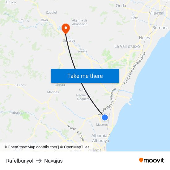 Rafelbunyol to Navajas map