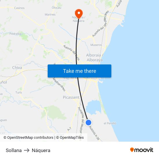 Sollana to Náquera map