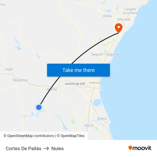 Cortes De Pallás to Nules map