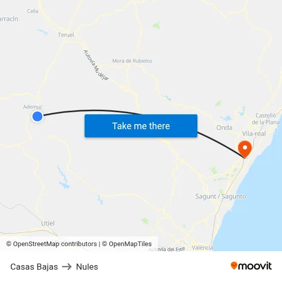 Casas Bajas to Nules map