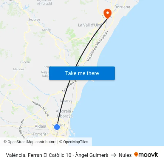 València. Gran Vía Fernando El Católico, 10 to Nules map