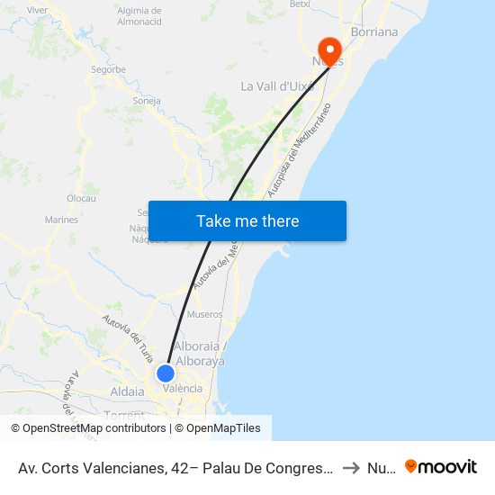 Av. Corts Valencianes, 42– Palau De Congressos [València] to Nules map