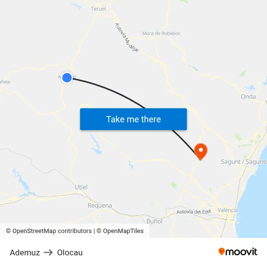 Ademuz to Olocau map