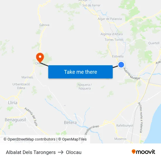 Albalat Dels Tarongers to Olocau map
