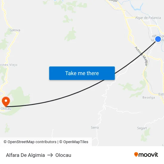 Alfara De Algimia to Olocau map