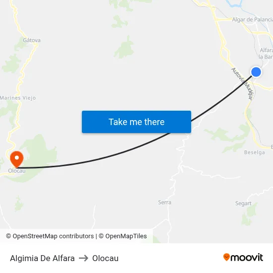 Algimia De Alfara to Olocau map