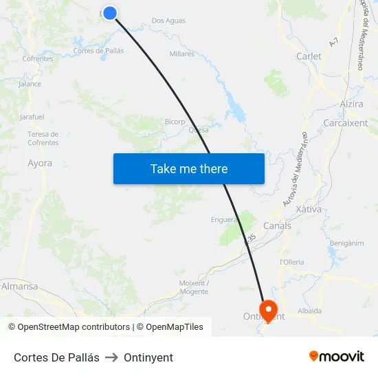 Cortes De Pallás to Ontinyent map