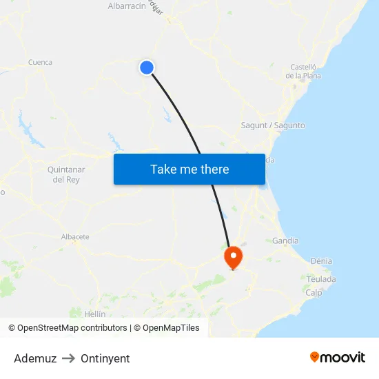 Ademuz to Ontinyent map