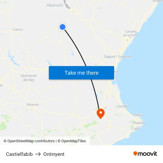 Castielfabib to Ontinyent map