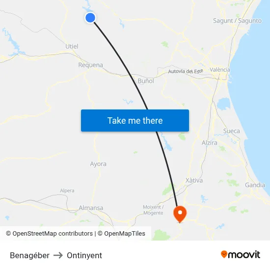 Benagéber to Ontinyent map
