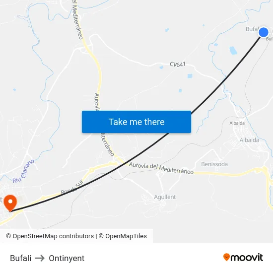 Bufali to Ontinyent map