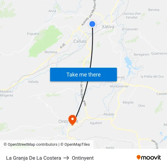 La Granja De La Costera to Ontinyent map