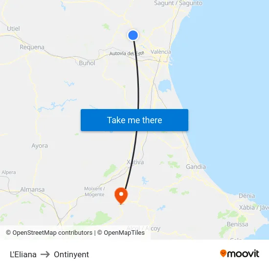 L'Eliana to Ontinyent map