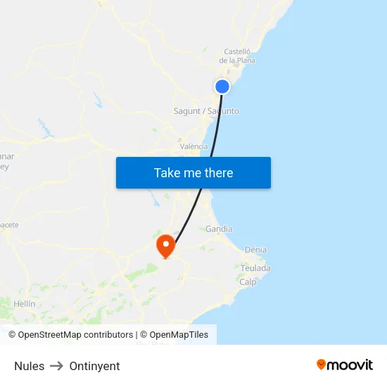 Nules to Ontinyent map