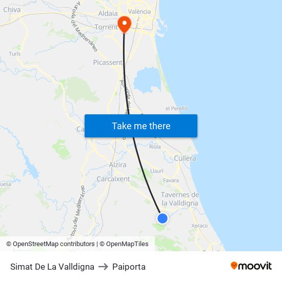 Simat De La Valldigna to Paiporta map