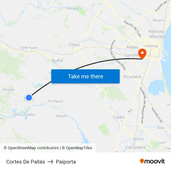 Cortes De Pallás to Paiporta map