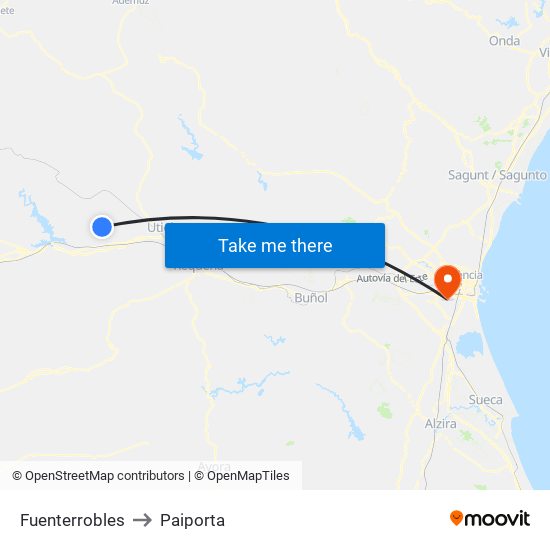 Fuenterrobles to Paiporta map