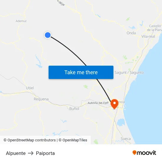 Alpuente to Paiporta map