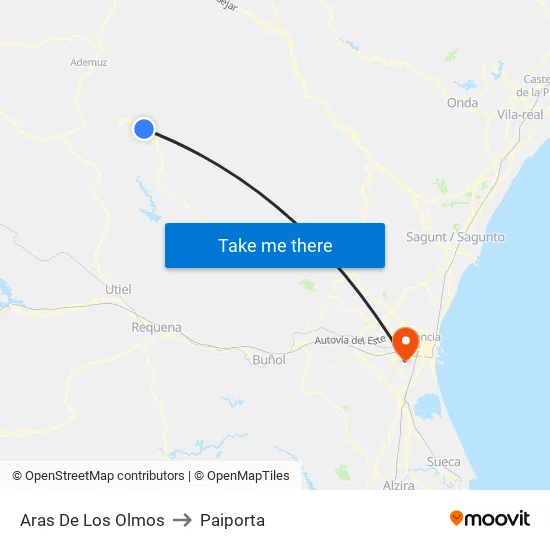 Aras De Los Olmos to Paiporta map