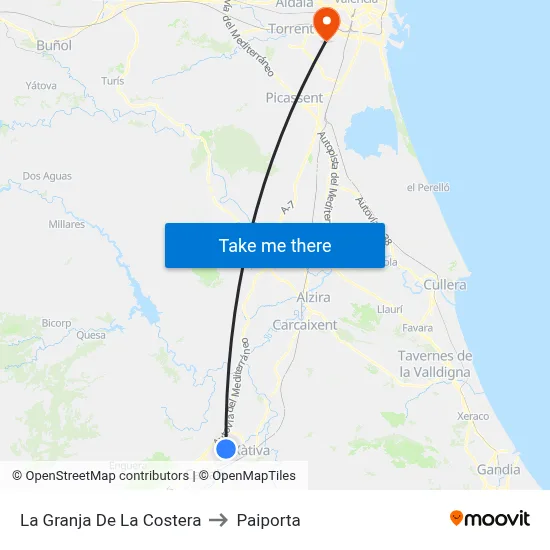 La Granja De La Costera to Paiporta map