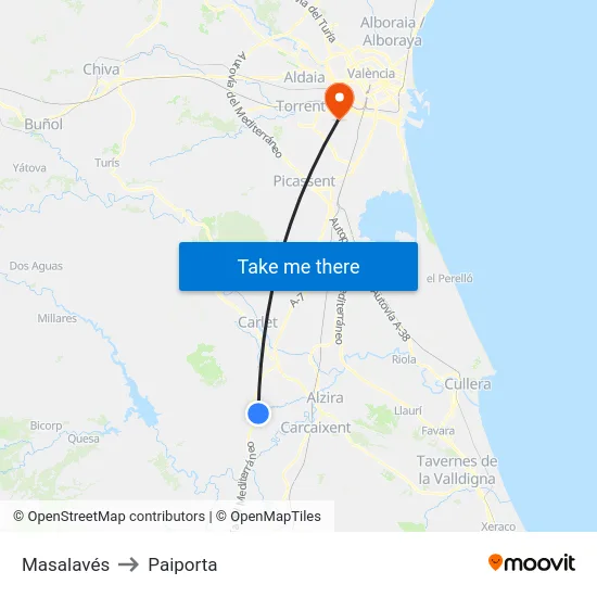Masalavés to Paiporta map