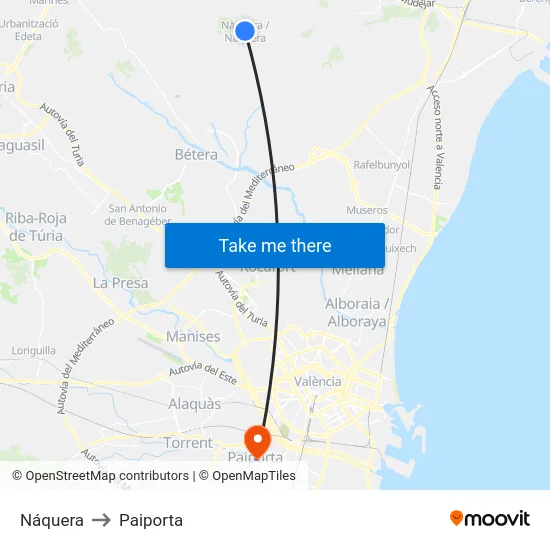 Náquera to Paiporta map