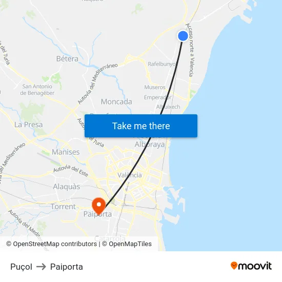 Puçol to Paiporta map