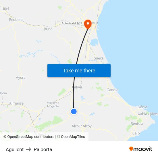 Agullent to Paiporta map