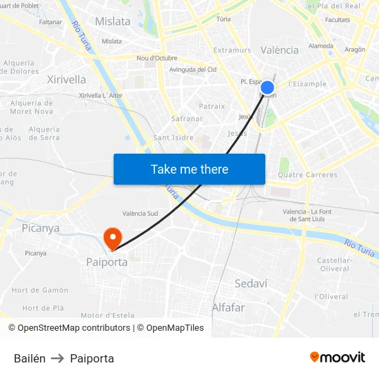 Bailén to Paiporta map
