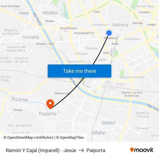 Ramón Y Cajal (Imparell) - Jesús to Paiporta map