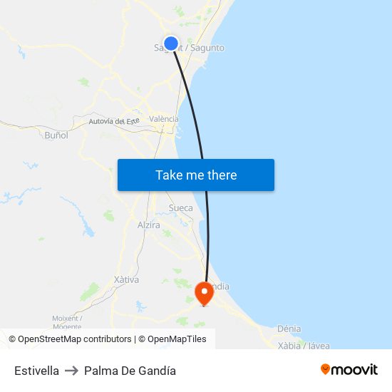 Estivella to Palma De Gandía map