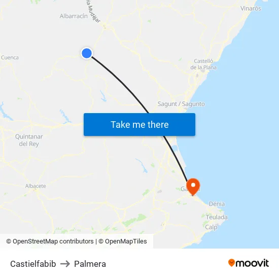 Castielfabib to Palmera map
