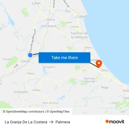 La Granja De La Costera to Palmera map