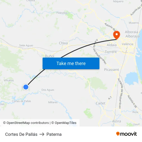 Cortes De Pallás to Paterna map